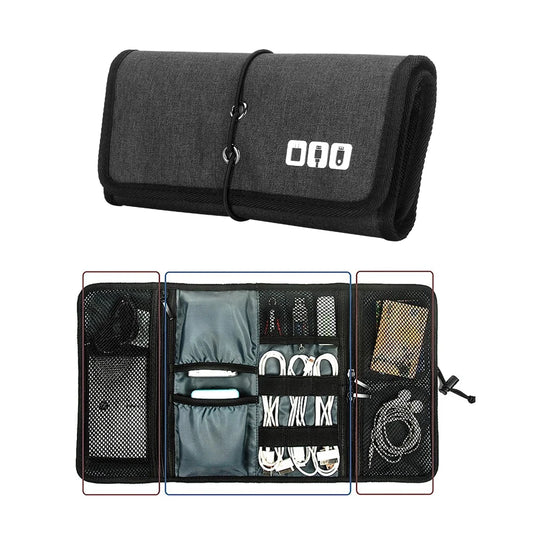 Electronic Organizer Cord Pouch, Travel Cable Charger Phone Accessories Bag Organizer Roll up Tech Carrying Case for USB Cables